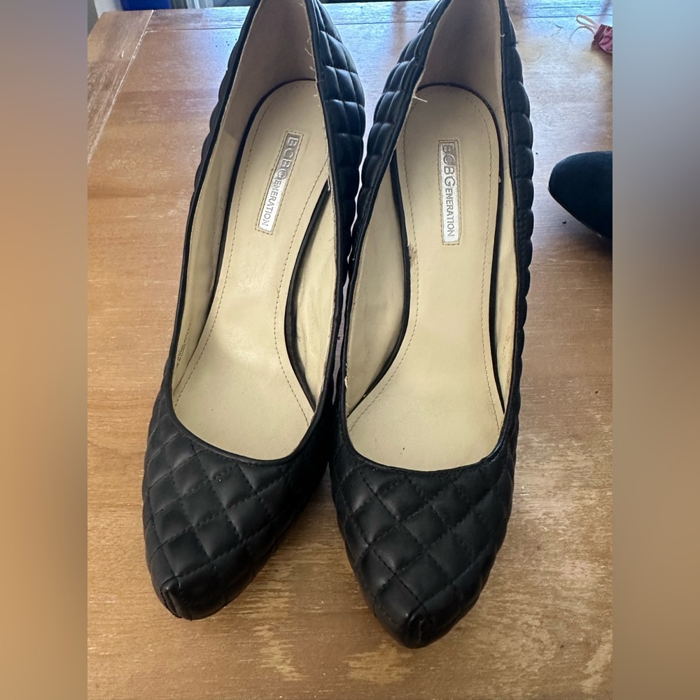BCBG Black Leather Quilted Heels